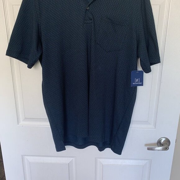 George Mens L 42-44 Jersey Polo Shirt Short Sleeve NWT Black Teal Patterned - Picture 3 of 11